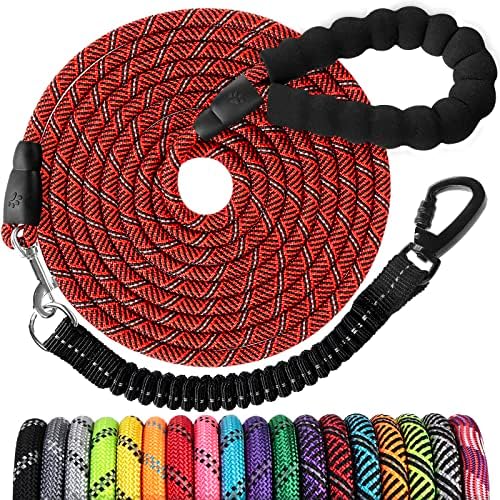 Long Dog Leash 20 FT: Heavy Duty Rope Leashes for Dogs Training with Swivel Lockable Hook Reflective Threads Bungee and Padded Handle - Dog Lead for Large Small Medium Dogs Outside Walking Hiking Red