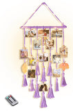 Homecor Hanging Photo Display Wall Decor, Purple Macrame Hanging Boho Room Bedroom Decor, Picture Frame Collage with Light 30 Clips, Christmas Teenage Teen Girl Gifts Ages 10 11 12 13 14 Years Old