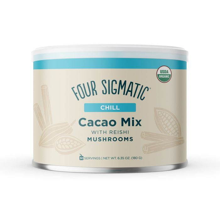 Four Sigmatic Mushroom Hot Cacao Mix with Reishi | Organic Reishi Mushroom with Cacao Powder | Stress Relief & Sleep Support | Vegan, Gluten-Free & Dairy-Free | USDA Fair Trade | 30 Serving Can