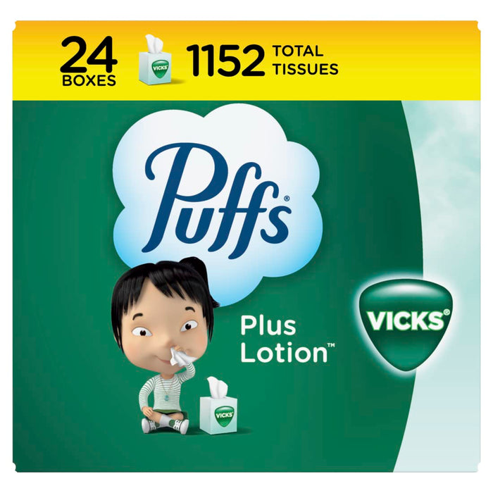 Puffs Plus Lotion with Vicks Facial Tissues, 24 Cubes, 48 Tissues per Box