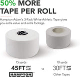 Hampton Adams (8 Pack - 45ft Rolls White Sports Medical Athletic Tape - No Sticky Residue & Easy Tear - for Athletes, Trainers & First Aid Injury Wrap: Fingers Ankles Wrist - 1.5 in x 15 Yards a Roll