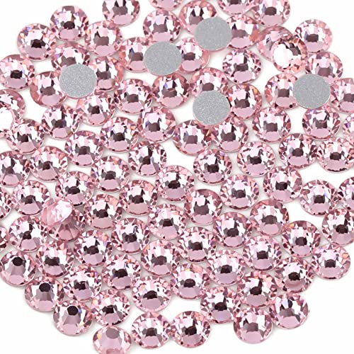 Beadsland 144pcs Flat Back Crystal Rhinestones Round Gems for Nail Art and Craft Glue Fix, Light Pink, SS40, 8.4-8.7mm