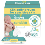 Pampers Sensitive Baby Wipes, Water Based, Hypoallergenic and Unscented, 6 Flip-Top Packs (504 Wipes Total)