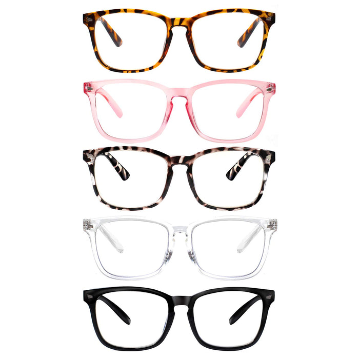 VIDEBLA 5 Pack Blue Light Blocking Reading Glasses,Spring Hinge Computer Readers for Women Men,Anti UV Ray Filter Nerd Eyeglasses (Mix, 0.50)