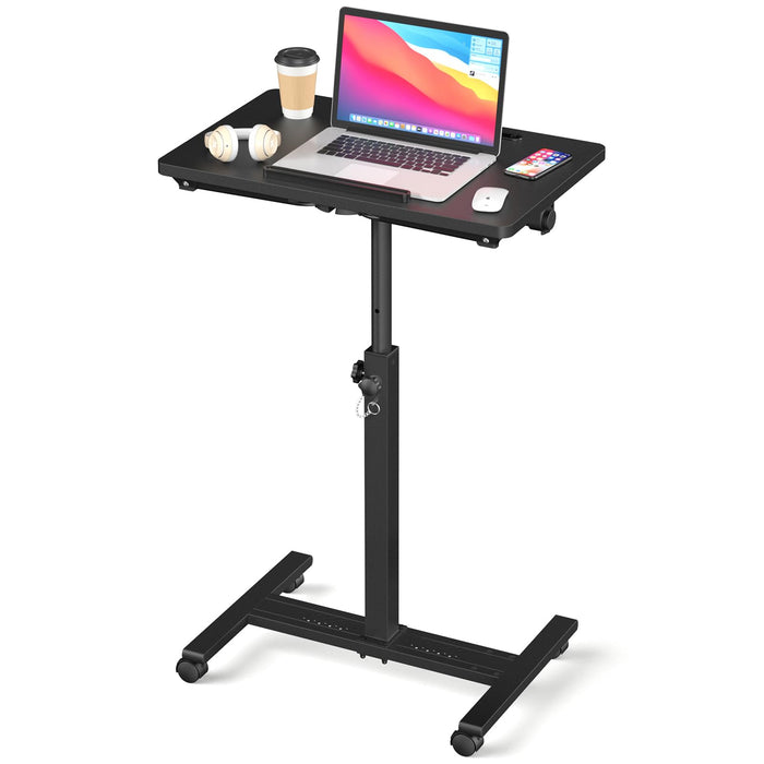 Adjustable Overbed Bedside Table, Hospital Bed Table with Wheels, Rolling Desk, Mobile Desk, Rolling Laptop Stand, Computer Cart, Portable Desk on Wheels, Small Standing Desk or Bed Table Tray