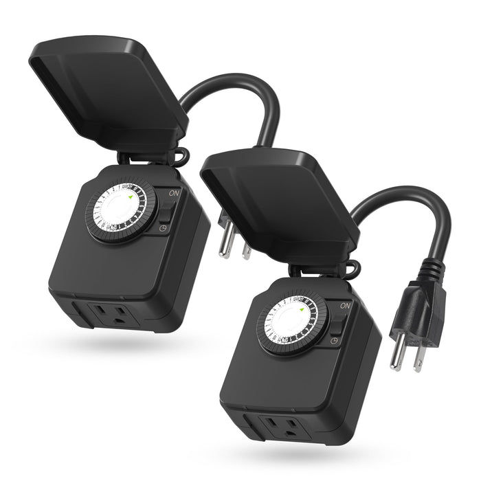 BN-LINK Outdoor 24-Hour Mechanical Timer Outlet, 1 Grounded Outlet, 2 Pack