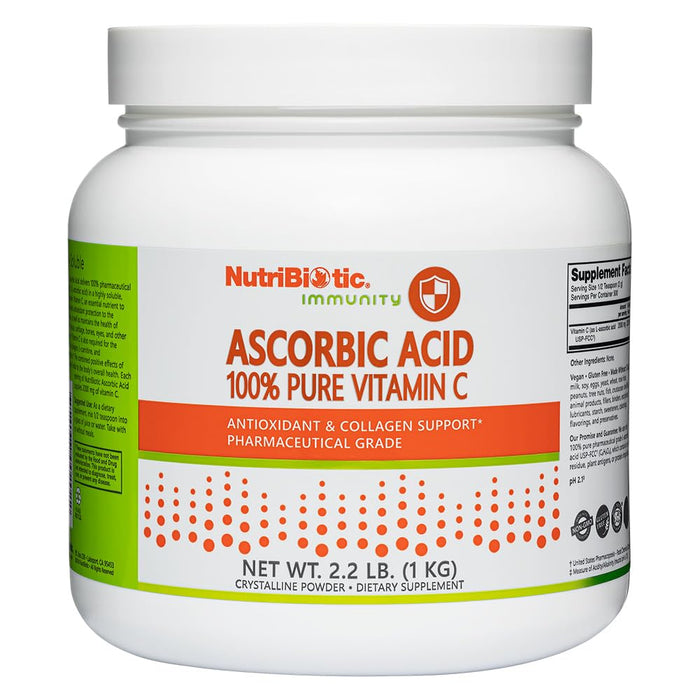 NutriBiotic Ascorbic Acid Vitamin C Powder, 2.2 Lb | Pharmaceutical Grade L-Ascorbic Acid, 2000 Mg Per Serving | Essential Immune & Antioxidant Collagen Support Supplement | Vegan, Gluten & GMO Free