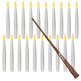 Leejec Floating Candles with Magic Wand Remote (6/18H Timer), 20pcs 6.1” Hanging Flameless Taper Candles, Flickering Warm Light, Halloween Christmas Classroom Windows Wedding Party Decor(White)