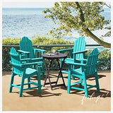 LUE BONA Tall Adirondack Chair, Recycled Poly Adirondack Chair Bar Stool with Cup Holder, 25.6", 300Lbs,Eco-Friendly Balcony Chair, Weather Resistant Patio Stool for Balcony,Deck, Arbua Blue