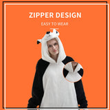 COSUSKET Fitted Unisex Adult Bear Onesie Pajamas, Halloween Sherpa Women's Cosplay Animal One Piece Costume White/Black