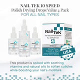 Nail Tek 10-Speed, Polish Drying Drops for All Nail Types, 0.5 oz, Value 4-Pack