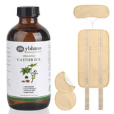 YBHMO Organic Castor Oil Cold Pressed Glass Bottle (8fl.oz/237ml), Castor Oil Pack Wrap Organic Cotton for Liver Wastes Release, Inflammation and Relieve Pain