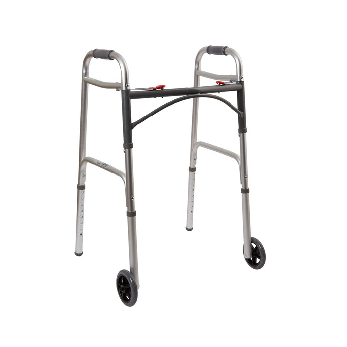 McKesson Folding Walkers with Wheels, Aluminum, 32 in to 39 in, 350 lbs Weight Capacity, 1 Count