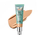 IT Cosmetics CC+ Cream Natural Matte Foundation with SPF 40 - Shine-Reducing & Long-Wear Full Coverage Foundation For Oily Skin - With Hyaluronic Acid - Non-Comedogenic, Medium - 1.08 fl oz