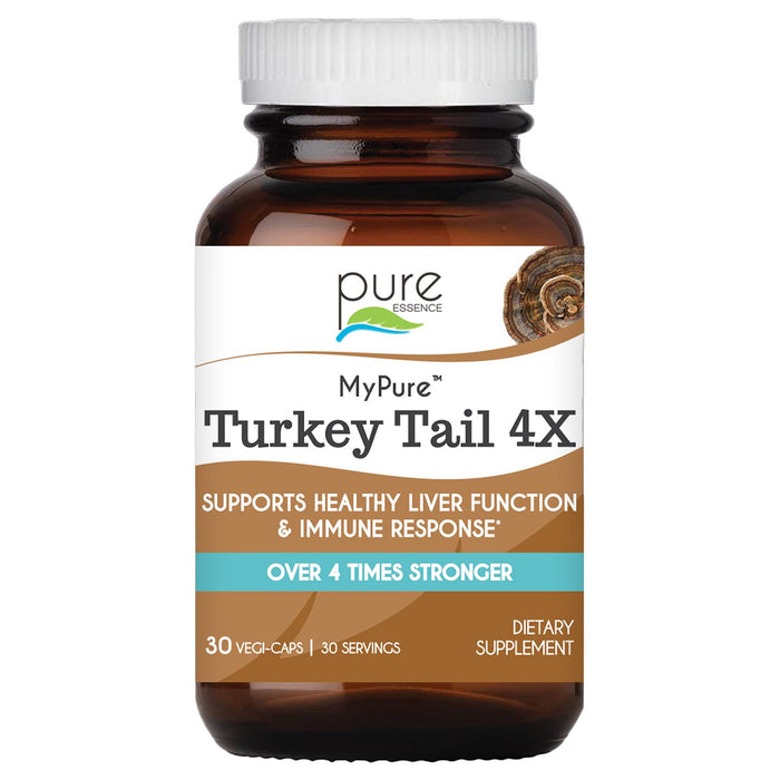 PURE ESSENCE LABS Organic Turkey Tail 4X Mushroom Extract, Vegan Mushrooms Supplement for Immune Building, 30 Capsules