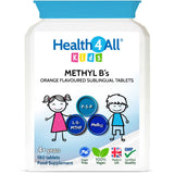 Health4All Kids Methyl B's 180 Tablets for Children for Stress & Mood Support. Sublingual Vegan pre-methylated B12 Methylcobalamin, 5-Methylfolate and Vitamin B6 P-5-P