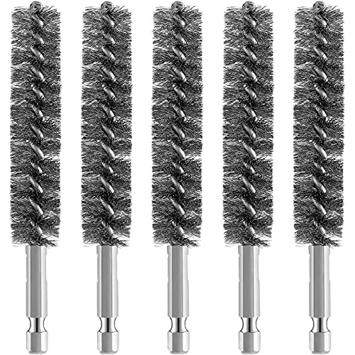Bore Brush Bristles Wire Brush for Power Drill Cleaning Wire with Hex Shank Handle for Power Drill Cleaning Wire(5 Pieces,Stainless Steel)