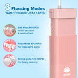 Caredite Water Flosser Cordless,Portable Mini Oral Irrigator Teeth Cleaner, Rechargeable Power Dental Flosser Picks for Travel Home, 4 Tips 3 Modes, IPX7 Wateroproof for Teeth Braces Dental Care,Pink