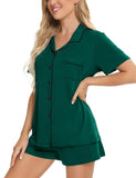 SWOMOG Womens Button Down Pajamas Set Short Sleeve Sleepwear Bride Soft Pj Lounge Sets XS-3XL Christmas Green Small