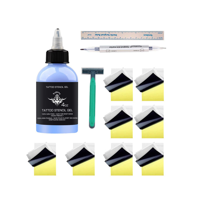 Tattoo Supply Kits - 120ML/ Tattoo Transfer Gel Stencil Solution Perfect for Sharp Dark Clean Stencil Tattoo Supplies 4oz Tattoo Ink 8pcs Transfer Paper