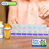EZY DOSE Weekly (7-Day) Pill Case, Medicine Planner, Vitamin Organizer Box, 4 Times a Day, X-Large Push-Button Compartments, Convenient and Easy to Use, White and Clear Lids, BPA Free