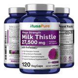 NusaPure Milk Thistle Extract 27,500mg 120 Veggie Capsules (50:1 Extract, Non-GMO, Gluten Free) Max Strength - Standardized 80% Silymarin, Bioperine