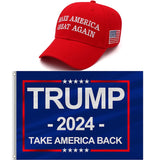 Trump 2024 MAGA Hat and Trump Flag Set, Trump 2024 Hat Take America Back Baseball Cap