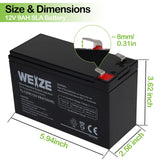 WEIZE 12V 9AH Battery, Sealed Lead Acid Battery with F2 Terminals, Rechargeable Replaces 12 Volt 8AH 10AH for Razor e200 / e200s / e225 / e300, APC UPS Computer Backup Power (BX1300LCD), 2 Pack