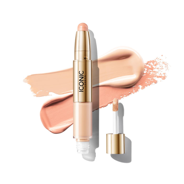 ICONIC LONDON Radiant Concealer & Brightening Duo | Creamy Liquid + Brightening Crayon Dual Ended Concealer, Cruelty Free, Vegan Makeup (Neutral Fair) 0.08 oz