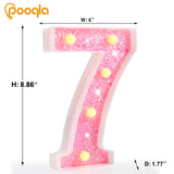 Pooqla Marquee Numbers Lights, light up Numbers Battery Powered, Glitter Lighted Numbers for Birthday Party, Shiny LED Numbers for Christmas Wedding Home Bar Decoration, Pink Number 7