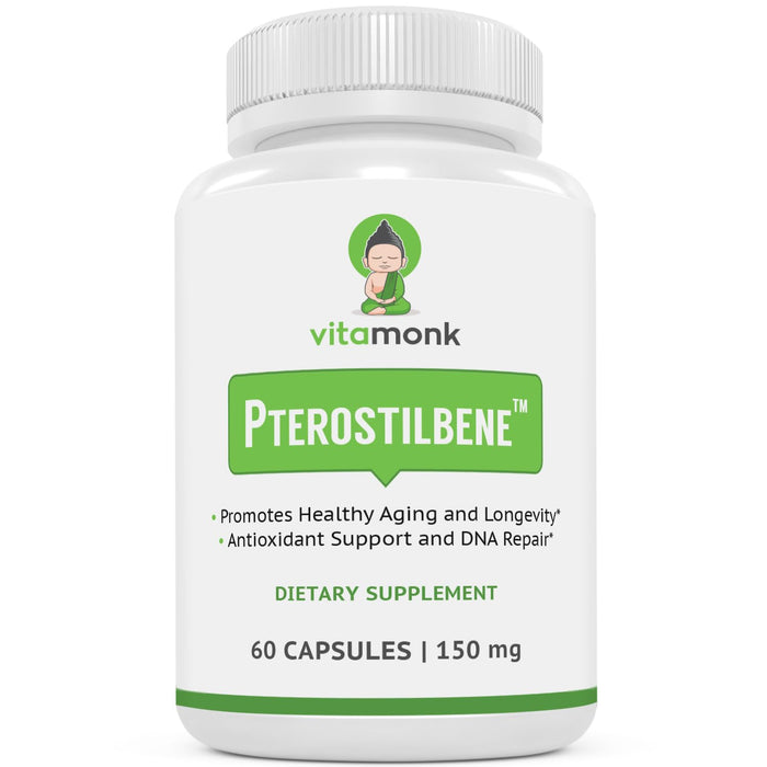 VitaMonk Pterostilbene 150mg Capsules No Artificial Fillers - Soy Free Trans-Pterostilbene Supplement which Promotes Healthy Aging and Longevity - 60 Veggie-Caps - Improved Resveratrol