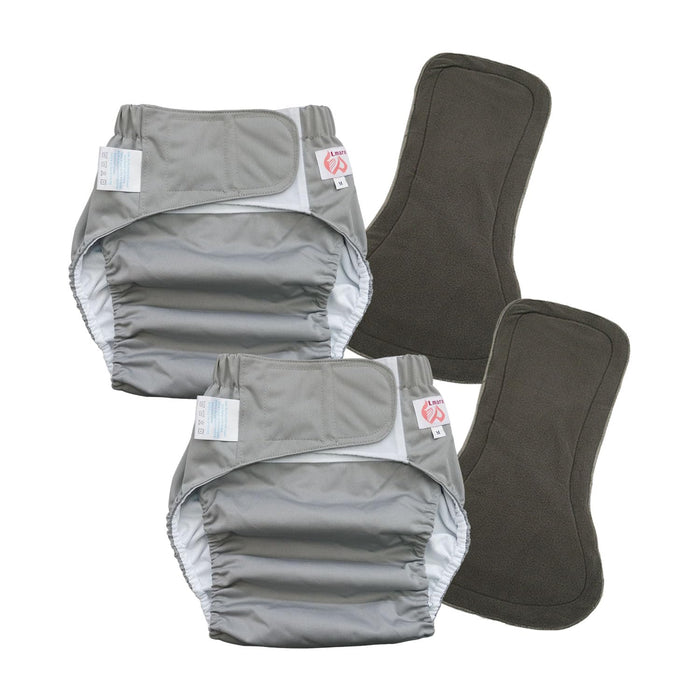 2 Pack Adult Cloth Diapers with Diaper Inserts, Washable Reusable Adult Diaper Cover Elderly Incontinence Protection Nappies Underwear Adult Diaper for Women Man, Waist 35.4-47.2” (Gray L)