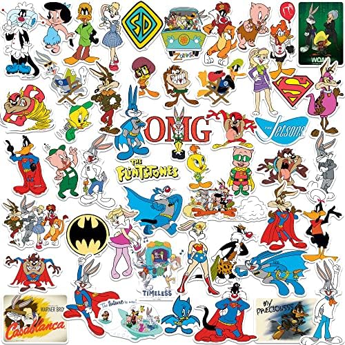 WB 100: Looney Tunes Mashup 50ct Vinyl Large Deluxe Stickers Variety Pack - Laptop, Water Bottle, Scrapbooking, Tablet, Skateboard, Indoor/Outdoor - Set of 50