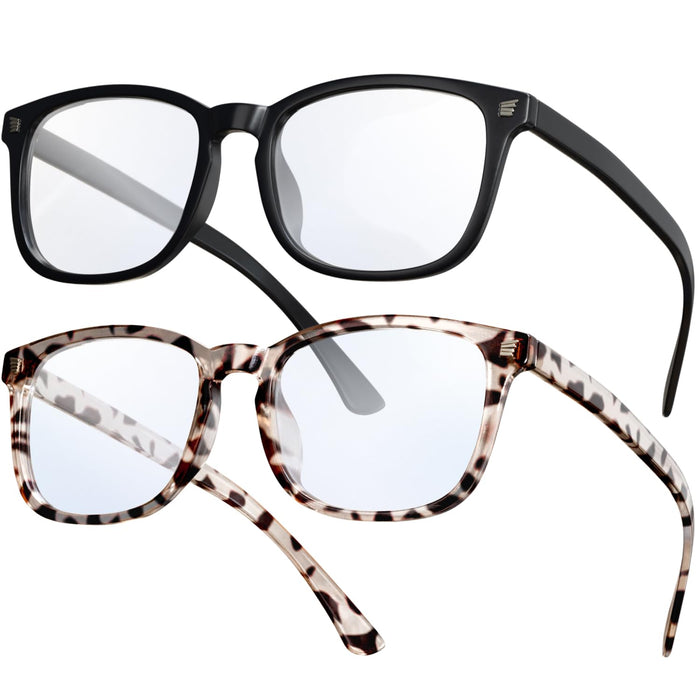 livho 2 Pack Blue Light Blocking Glasses, Computer Reading/Gaming/TV/Phones Glasses for Women Men,Anti Eyestrain & UV Glare (Matte Black+Leopard)