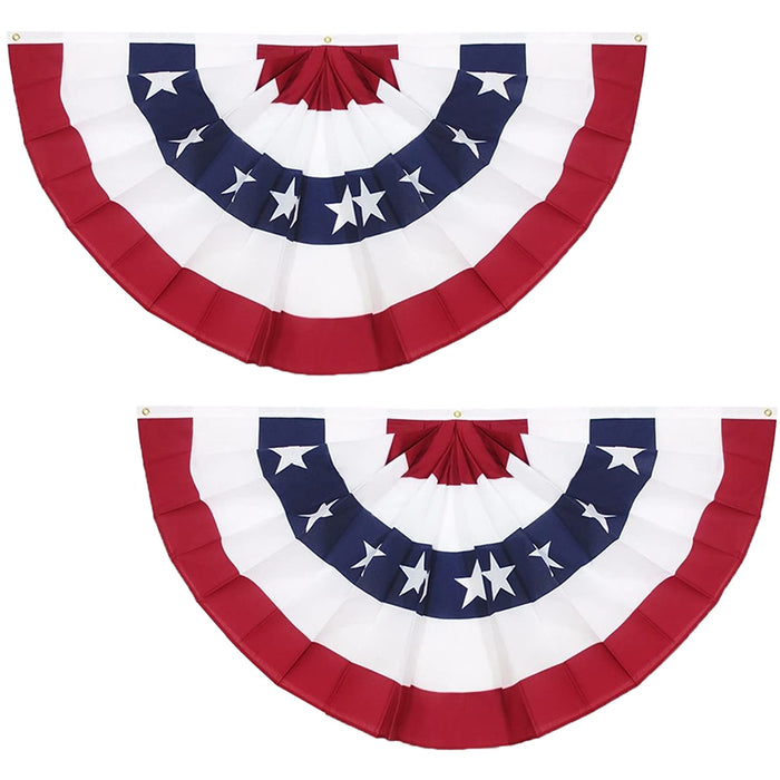 3x6 Ft American Pleated Fan Flag (Set of 2) – Patriotic Half Fan Bunting, 4th of July Memorial Day Decorations for 250th Anniversary
