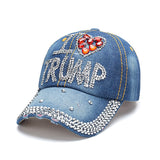 Gamusi Trump 2024 Baseball Cap Denim Distressed Bling Rhinestone Hat USA Flag Cap Adjustable Unisex (I Love Trump)