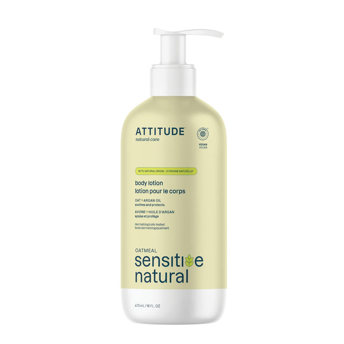 ATTITUDE Body Lotion for Sensitive Skin with Oat and Argan Oil, EWG Verified, Dermatologically Tested, Vegan, 16 Fl Oz