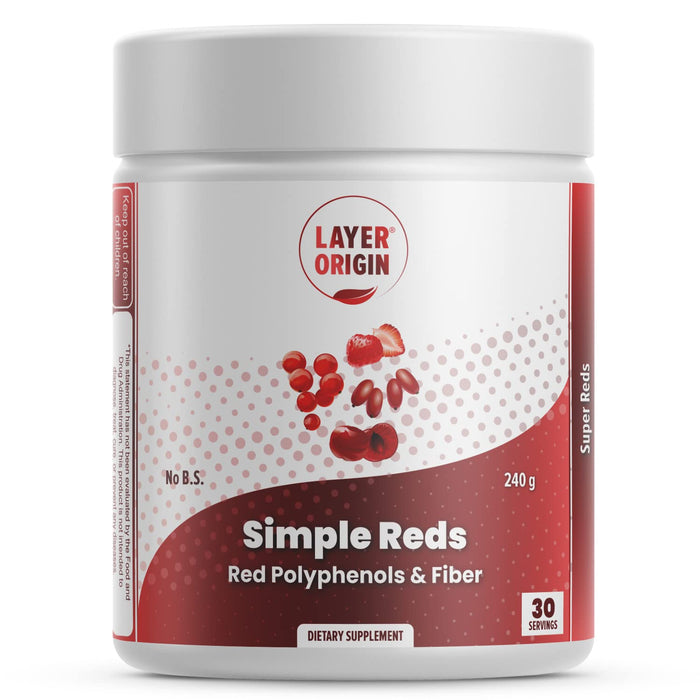 Layer Origin Simple Reds - Organic Red Polyphenols Fruit Powder | Five Real Red Whole Fruits | 30 Servings