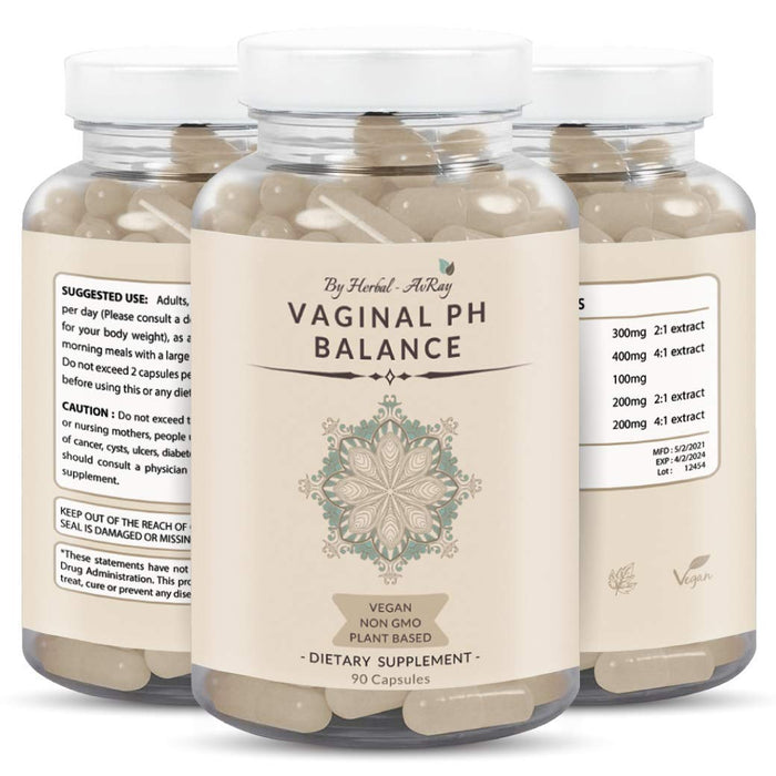 Herbal-avRay Natural Vaginal PH Balance for Women Pills – Supports Vaginal Health for Fresh & Happy Vagina – Plant-Based Vaginial PH Products – 90 Veggie Feminine Capsules