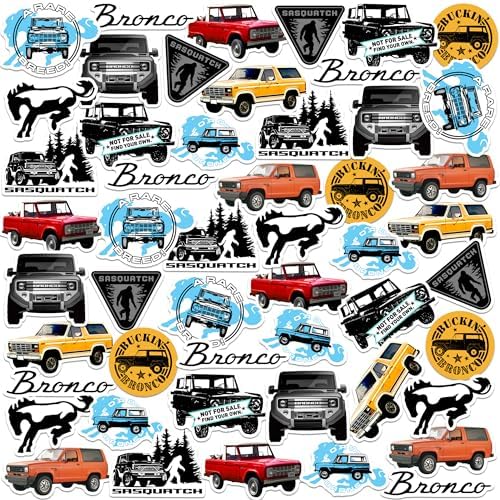 Ford Bronco 50ct Vinyl Large Deluxe Stickers Variety Pack - Laptop, Water Bottle, Scrapbooking, Tablet, Skateboard, Indoor/Outdoor