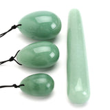 AITELEI 4Pcs Set Jade Yoni Eggs Stick,3 Pcs Drilled Natural Green Aventurine Quartz Crystal Jade Eggs Massage Stone + 1 Pcs Massage Stick for Women Kegel Exercise Strengthen Pelvic Floor Muscles