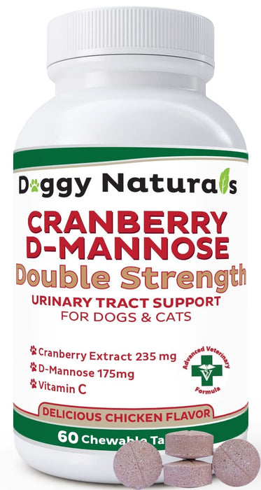 Cranberry D-Mannose for Dogs and Cats Urinary Tract Infection Support Prevents and Eliminates UTI, Bladder Infection Kidney Support, Antioxidant (Double Strength Tablet, 60 Count)