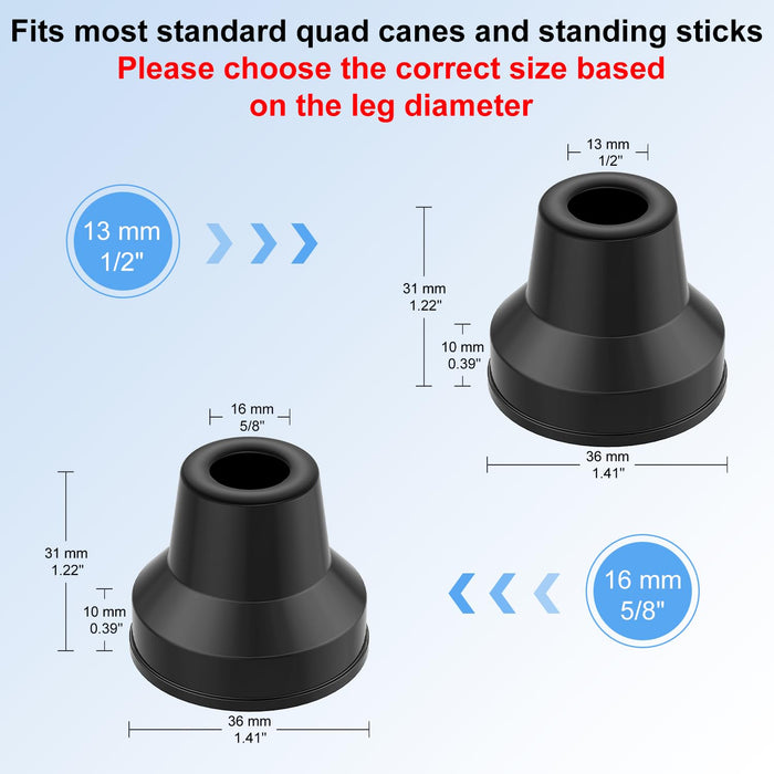 supregear Quad Cane Tips (4-Pack) - Heavy Duty Rubber 5/8 inch Cane Tip - Non-Slip Extreme Grip Cane Replacement Foot - Accessories for Walking and Standing Stick for Women, Men, Seniors, Elderly