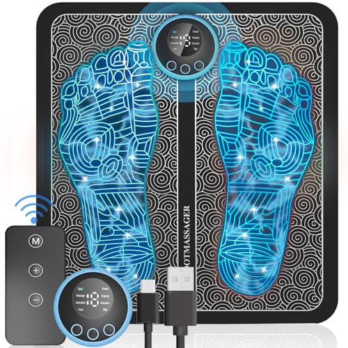 UQQU EMS Foot Massager for Neuropathy,Foot Massager Pad for Pain Plantar Relief, Muscle Relaxation, Portable & Rechargeable Feet Stimulator Massager Mat with 8 Modes, 19 Levels