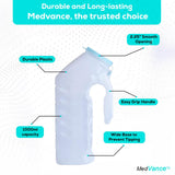 MedVance- Urinals for Men 1000ml with Glow in The Dark Spill Proof Pop Cap Lid, Plastic Pee Bottles for Men, Male Urinals, Pee Container Men, Portable Urinal for Car, Elderly & Incontinence (2 Pack)