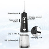 Water Flosser for Teeth Cleaner Rechargeable Oral Irrigator 4 Modes 300ML IPX7 Waterproof Powerful Battery Portable Water Dental Pick for Home Travel (Black)