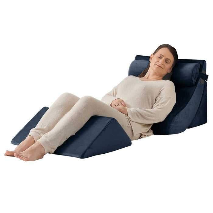 Axelrod Orthopedic Bed Wedge Pillow Set, Post Surgery Foam for Back, Neck and Leg Pain Relief Comfortable & Adjustable Ortho Pillows- Anti Snoring, Heartburn, Acid Reflux & GERD Sleeping Dark Indigo