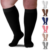 Compression Socks for Women and Men 20-30mmHg Plus Size - Medical Knee High Compression Stockings with Wide Calf for Flights, Airplane, Nursing - Black, 5X-Large - AB201