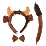 HODRME 3 Pieces Beast Ears Horns and Tail Set-Bull Headband with Tail Bow Tie Cosplay Party Halloween Costume Accessories for Kids and Adults