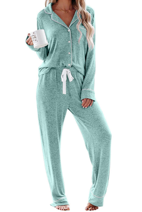 Aamikast Pajama Sets for Women Soft Button Up Christmas Pjs Matching Sets (Sky Lake Blue L)